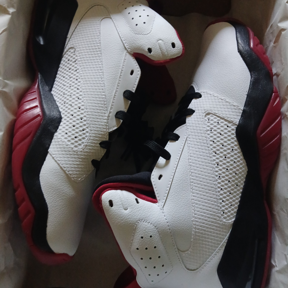 Jordan White and Red Athletic Shoes with Classic Design